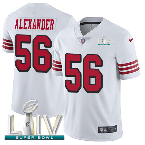San Francisco 49ers Nike 56 Kwon Alexander White Super Bowl LIV 2020 Rush Men Stitched NFL Vapor Untouchable Limited Jersey